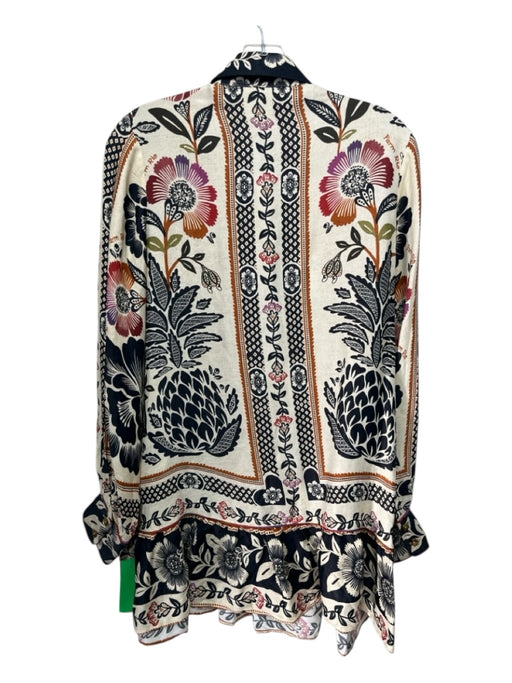 Farm Rio Size Medium Black, Orange, Cream Viscose Long Sleeve Floral Dress Black, Orange, Cream / Medium