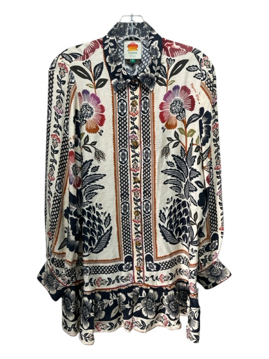 Farm Rio Size Medium Black, Orange, Cream Viscose Long Sleeve Floral Dress Black, Orange, Cream / Medium
