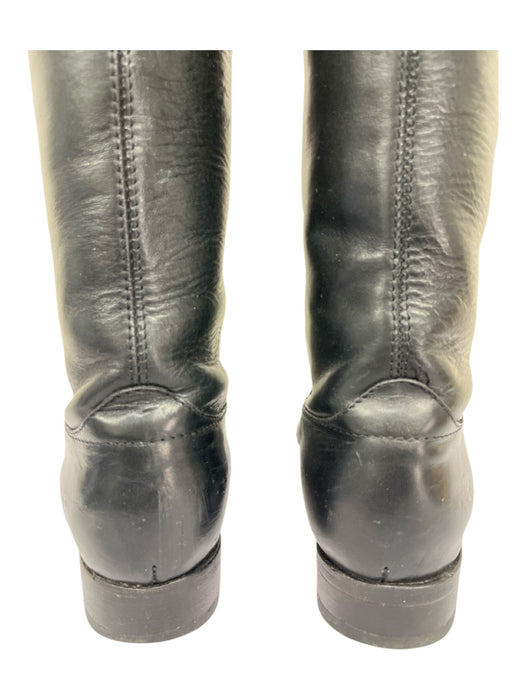 Frye Shoe Size 7 Black Leather Round Toe Below Knee Block Heel Pull Tabs Boots Black / 7