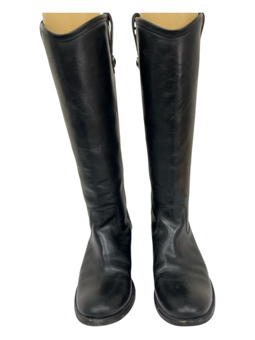 Frye Shoe Size 7 Black Leather Round Toe Below Knee Block Heel Pull Tabs Boots Black / 7