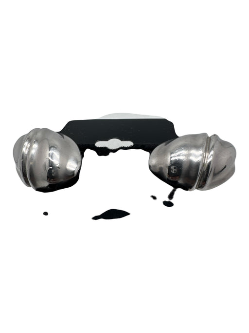 Givenchy Silver Tone Metal Oval Shells Omega Clasp Clip On Earrings Silver Tone