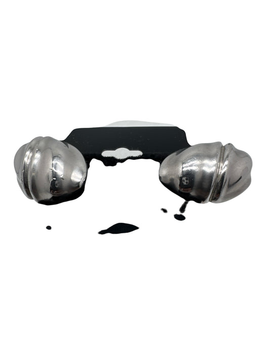 Givenchy Silver Tone Metal Oval Shells Omega Clasp Clip On Earrings Silver Tone