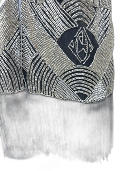 Ralph Lauren Black & Silver Silk Beaded Fringe Vintage Art Deco scarf Black & Silver