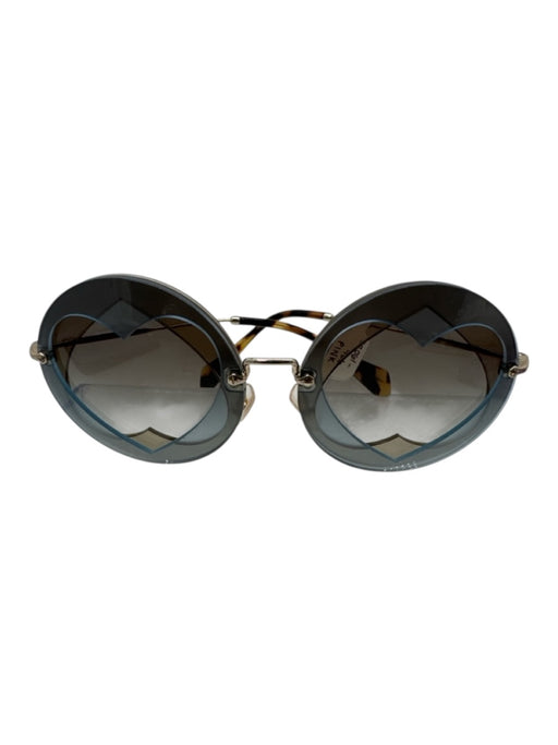 Miu Miu Slate Blue Acetate Tortoiseshell Heart Circular Gold tone Bar Sunglasses Slate Blue