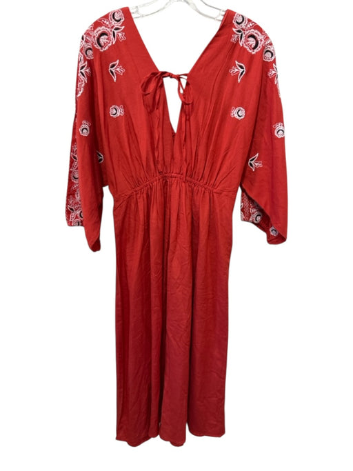 Kings Road Size M Red, Black, White Cotton Blend Long puff sleeve Midi Dress Red, Black, White / M