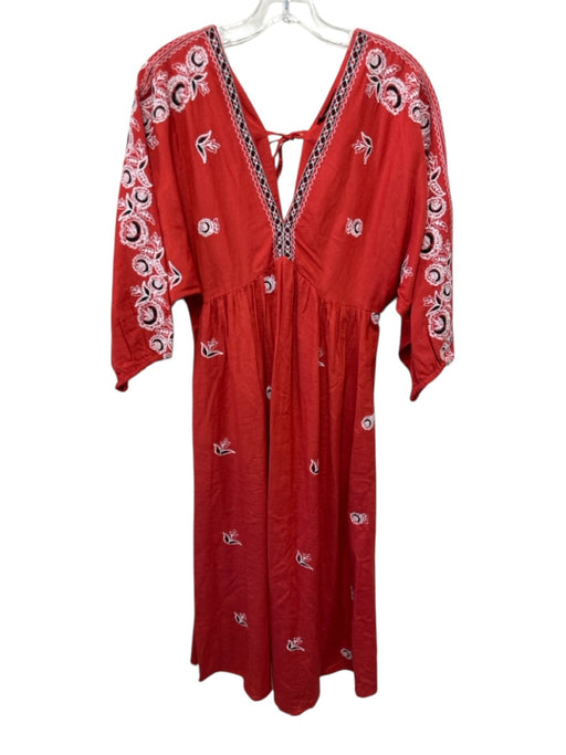 Kings Road Size M Red, Black, White Cotton Blend Long puff sleeve Midi Dress Red, Black, White / M