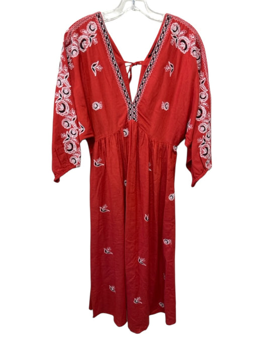 Kings Road Size M Red, Black, White Cotton Blend Long puff sleeve Midi Dress Red, Black, White / M
