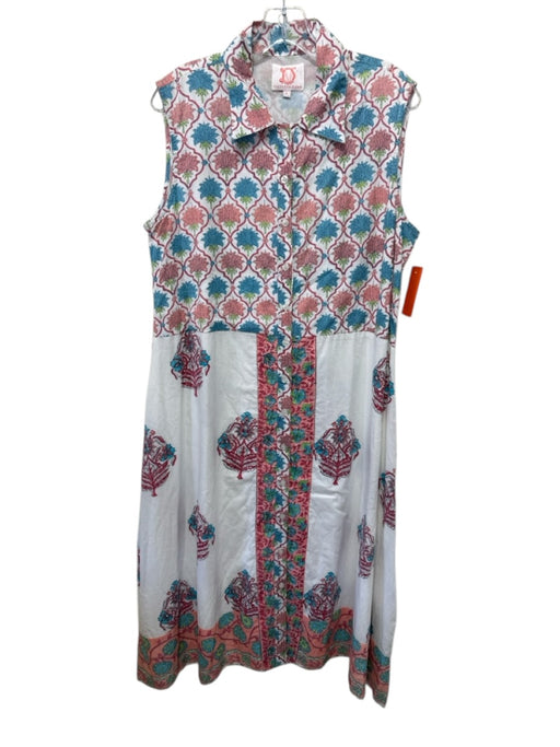 Victoria Dunn Size Large Blue, Pink, Green Cotton Sleeveless Floral Collar Dress Blue, Pink, Green / Large