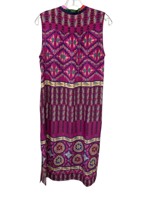 Saloni Size 4 Purple, Yellow, Green Silk Sleeveless Floral Button Front Dress Purple, Yellow, Green / 4