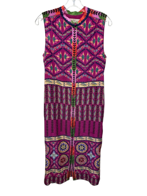 Saloni Size 4 Purple, Yellow, Green Silk Sleeveless Floral Button Front Dress Purple, Yellow, Green / 4