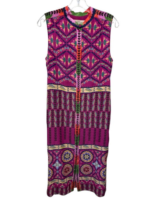 Saloni Size 4 Purple, Yellow, Green Silk Sleeveless Floral Button Front Dress Purple, Yellow, Green / 4