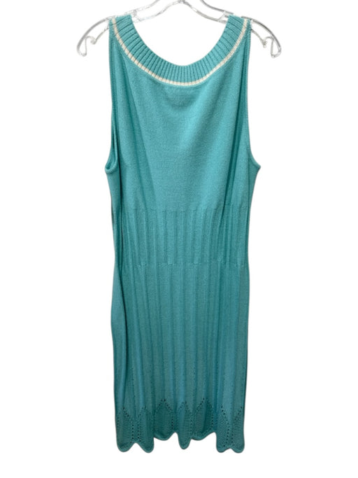 St John Sport Size Large Light Blue Wool Blend Sleeveless Open Knit Ribbed Dress Light Blue / Large