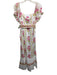 ISLAPAYAL Size Large White, Pink, Green Cotton Short Puff Sleeve Floral Dress White, Pink, Green / Large
