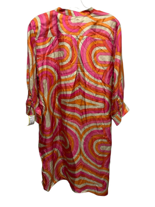 Vilagallo Size 40 Red, Pink, Orange Silk Long Sleeve Abstract Print Dress Red, Pink, Orange / 40