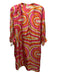 Vilagallo Size 40 Red, Pink, Orange Silk Long Sleeve Abstract Print Dress Red, Pink, Orange / 40