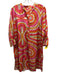 Vilagallo Size 40 Red, Pink, Orange Silk Long Sleeve Abstract Print Dress Red, Pink, Orange / 40