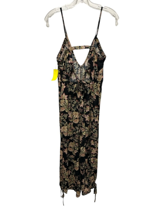 Free People Size Medium Black, Green, Pink Rayon Blend Sleeveless Jumpsuit Black, Green, Pink / Medium