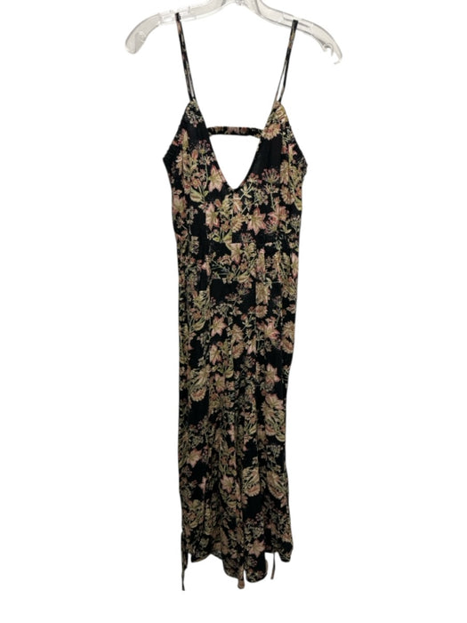 Free People Size Medium Black, Green, Pink Rayon Blend Sleeveless Jumpsuit Black, Green, Pink / Medium
