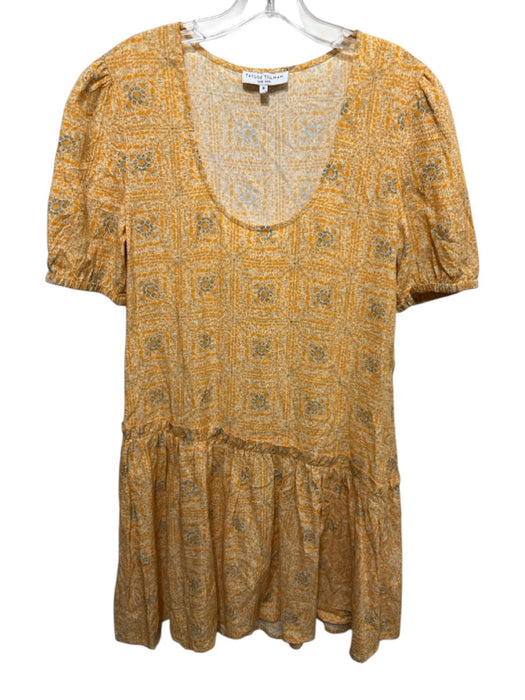 Taylor Tillman Size Small Orange & Black Short Sleeve Floral Tiered Dress Orange & Black / Small