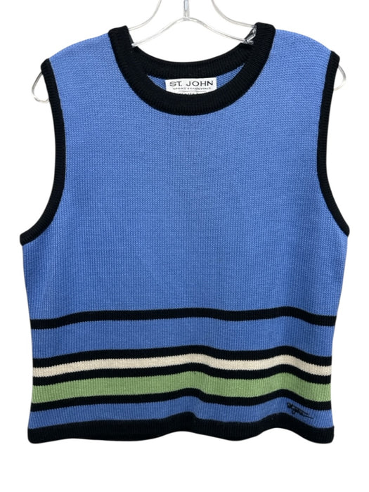 St John Sport Size Large Blue, Green, Black Wool Blend Sleeveless Striped Top Blue, Green, Black / Large