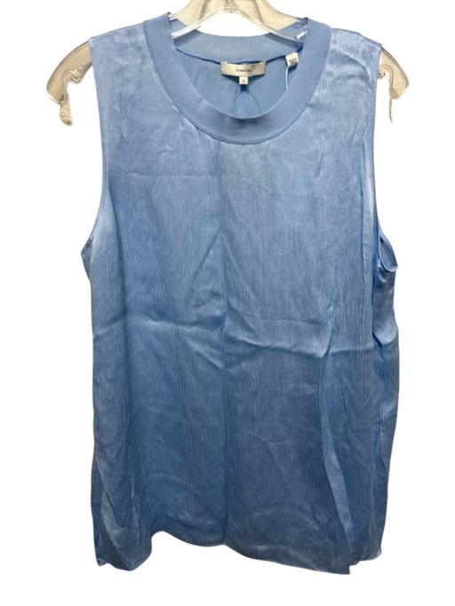 Vince Size XL Light Blue Silk Sleeveless Ribbed Box Cut Side Slit Top Light Blue / XL