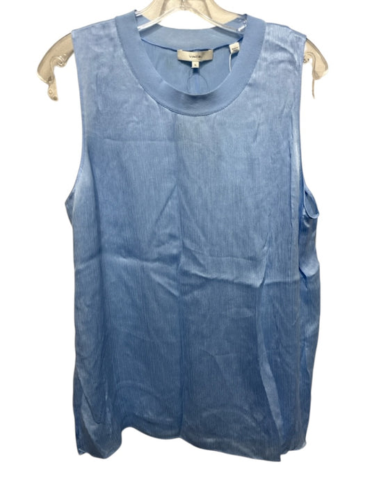 Vince Size XL Light Blue Silk Sleeveless Ribbed Box Cut Side Slit Top Light Blue / XL