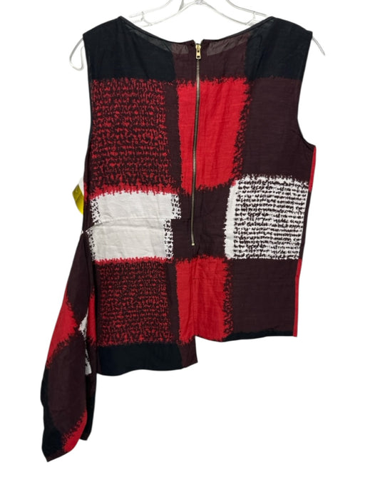 Marni Size 40 Black, Red, Brown Linen Blend Sleeveless Squares Back Zip Top Black, Red, Brown / 40
