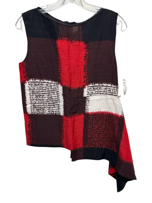 Marni Size 40 Black, Red, Brown Linen Blend Sleeveless Squares Back Zip Top Black, Red, Brown / 40