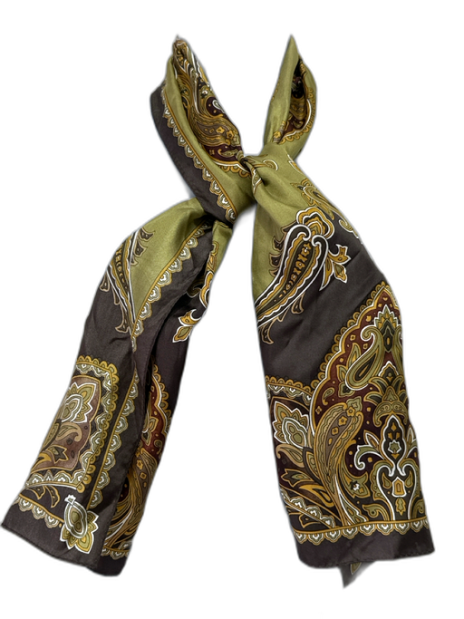Oscar de la Renta Brown, green, yellow Silk Long Paisley Rectangle scarf Brown, green, yellow