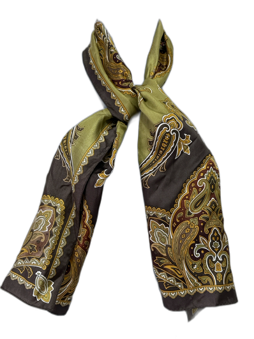 Oscar de la Renta Brown, green, yellow Silk Long Paisley Rectangle scarf Brown, green, yellow