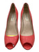 LK Bennett Shoe Size 38 Coral Pink Leather Raffia Peep Toe Espadrille Wedges Coral Pink / 38