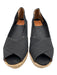 Tory Burch Shoe Size 10 Black Canvas & Leather Raffia Peep Toe Espadrille Wedges Black / 10
