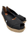 Tory Burch Shoe Size 10 Black Canvas & Leather Raffia Peep Toe Espadrille Wedges Black / 10