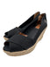 Tory Burch Shoe Size 10 Black Canvas & Leather Raffia Peep Toe Espadrille Wedges Black / 10