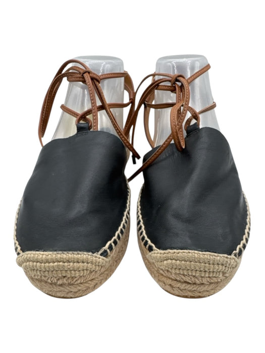 Coach Shoe Size 8.5 Black & Brown Leather Upper Closed toe Ankle Wrap Espadrille Black & Brown / 8.5