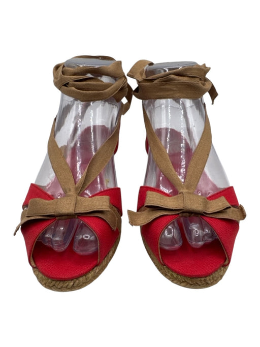 Christian Louboutin Shoe Size 36 Red & Brown Canvas & Raffia Peep Toe Espadrille Red & Brown / 36