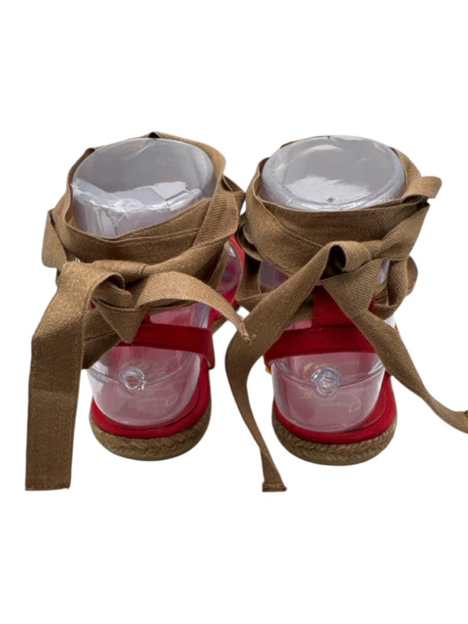 Christian Louboutin Shoe Size 36 Red & Brown Canvas & Raffia Peep Toe Espadrille Red & Brown / 36