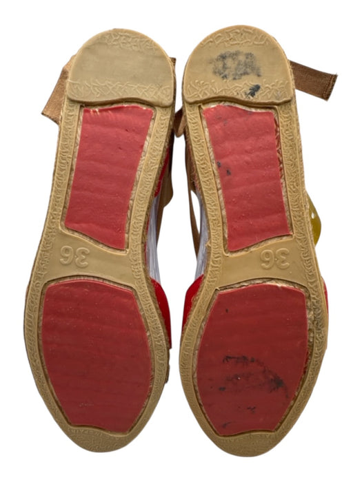 Christian Louboutin Shoe Size 36 Red & Brown Canvas & Raffia Peep Toe Espadrille Red & Brown / 36