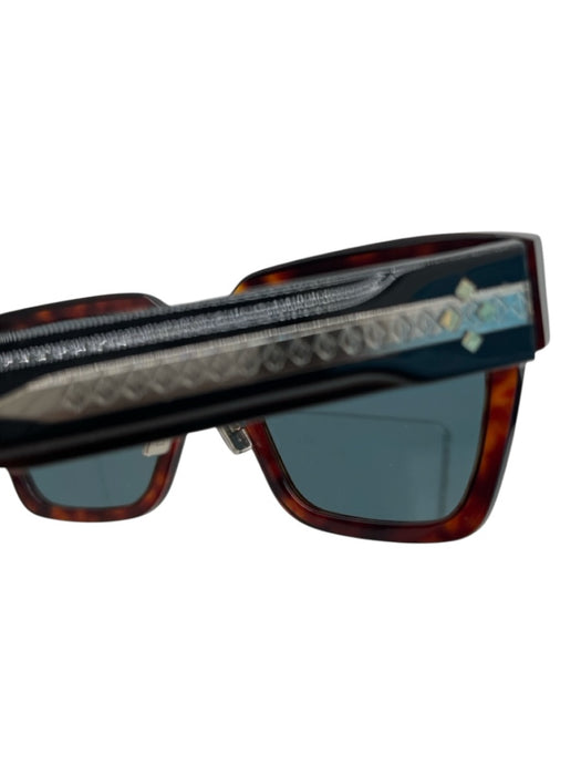 Christian Dior Black & Brown Acetate Silver Hardware Tortoise Square Sunglasses Black & Brown