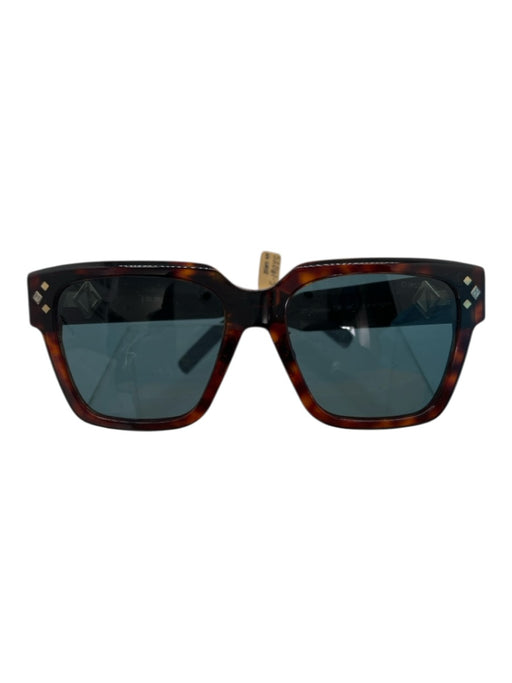 Christian Dior Black & Brown Acetate Silver Hardware Tortoise Square Sunglasses Black & Brown
