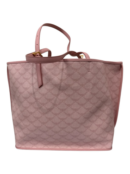 MCM Pink & White Coated Canvas Shoulder Strap Logo Gold Hardware Tote Bag Pink & White / Medium