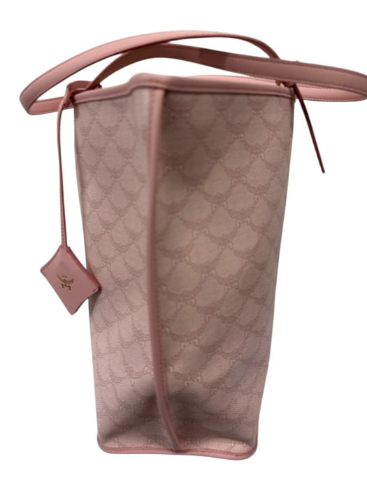 MCM Pink & White Coated Canvas Shoulder Strap Logo Gold Hardware Tote Bag Pink & White / Medium