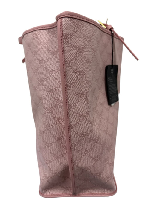 MCM Pink & White Coated Canvas Shoulder Strap Logo Gold Hardware Tote Bag Pink & White / Medium