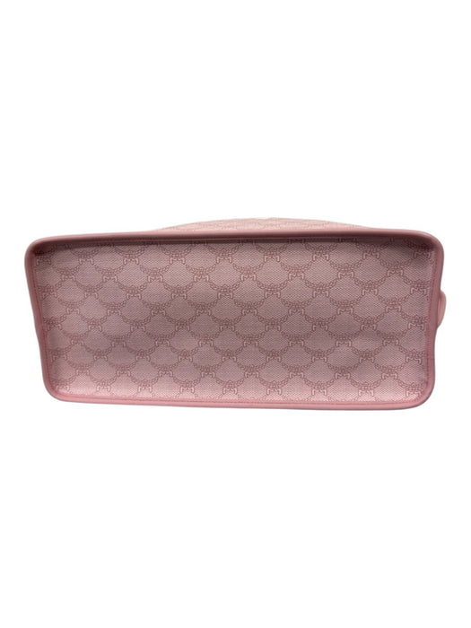 MCM Pink & White Coated Canvas Shoulder Strap Logo Gold Hardware Tote Bag Pink & White / Medium
