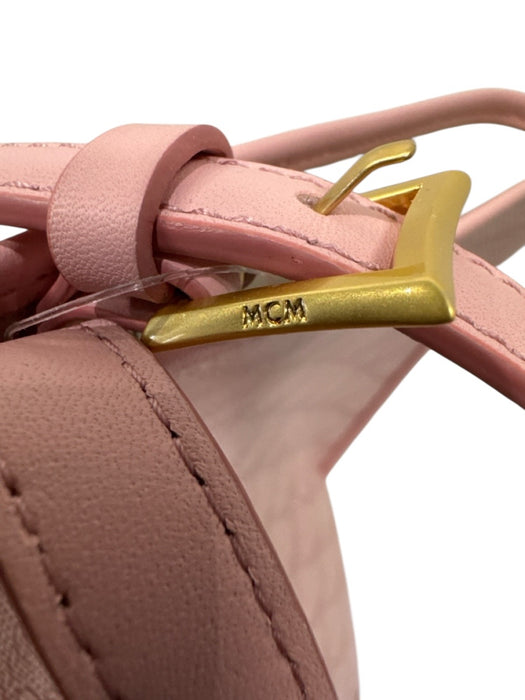 MCM Pink & White Coated Canvas Shoulder Strap Logo Gold Hardware Tote Bag Pink & White / Medium