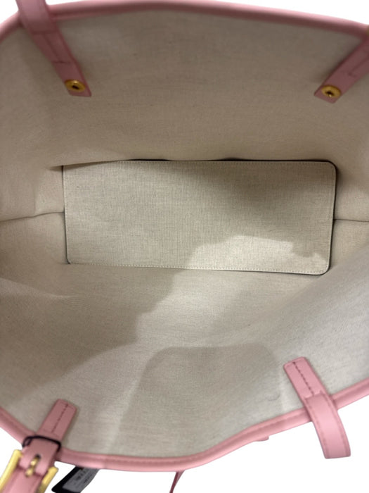 MCM Pink & White Coated Canvas Shoulder Strap Logo Gold Hardware Tote Bag Pink & White / Medium
