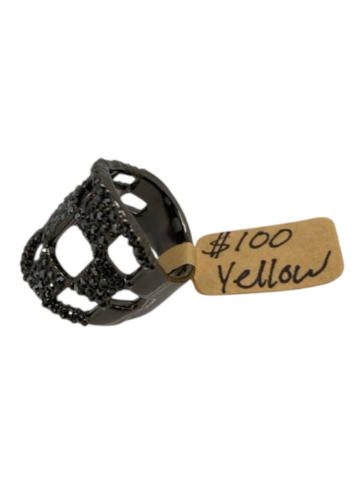 Alexis Bittar Gunmetal Ruthenium Plated Crystal Checkered Pave Set Cocktail Ring Gunmetal