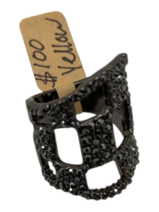 Alexis Bittar Gunmetal Ruthenium Plated Crystal Checkered Pave Set Cocktail Ring Gunmetal