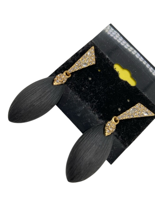 Alexis Bittar Gold & Black Crystal Post Back Dangle oval Triangle Earrings Gold & Black