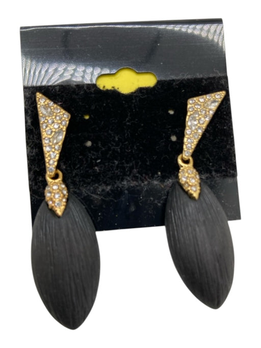 Alexis Bittar Gold & Black Crystal Post Back Dangle oval Triangle Earrings Gold & Black